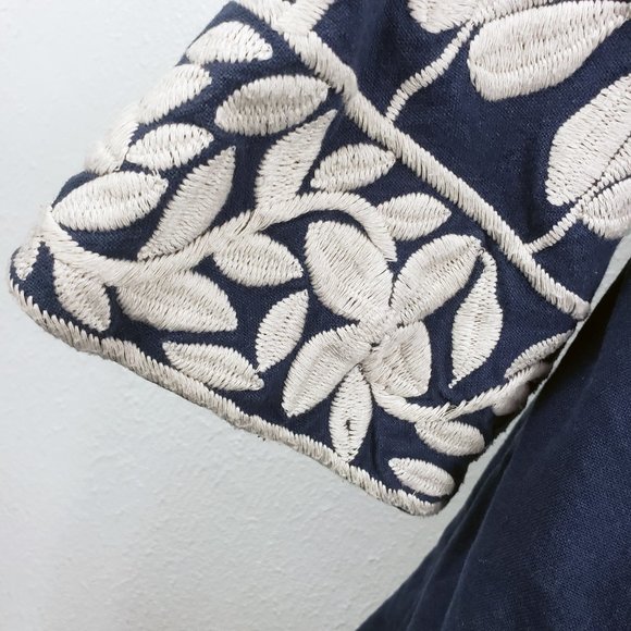 Lucky Brand Women's Blue Floral Embroidered Hook Lined Top Tunic Coat Jacket - Picture 5 of 12